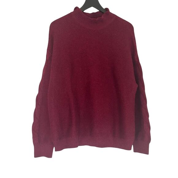 J. Crew Mockneck cable sleeve Sweater Raspberry Purple Red XXL - Picture 3 of 6